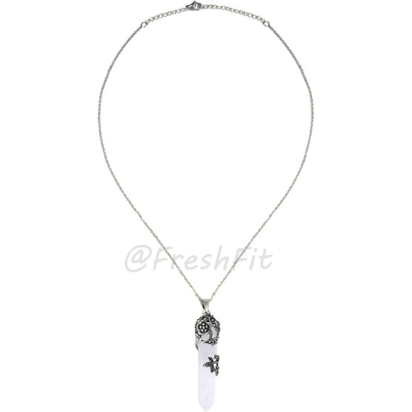 🆕White Crystal Point Pendant Stone Necklace - Picture 2 of 2